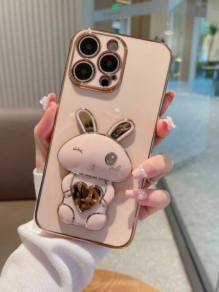 KC Back Cover for Samsung Galaxy A36 5G - Hidden Lucky Cat Folding Bracket Kickstand Electroplated Soft Silicone Camera Protection Case - Pink - Image 5