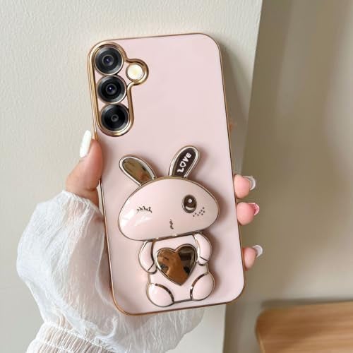 KC Back Cover for Samsung Galaxy A36 5G - Hidden Lucky Cat Folding Bracket Kickstand Electroplated Soft Silicone Camera Protection Case - Pink - Image 4