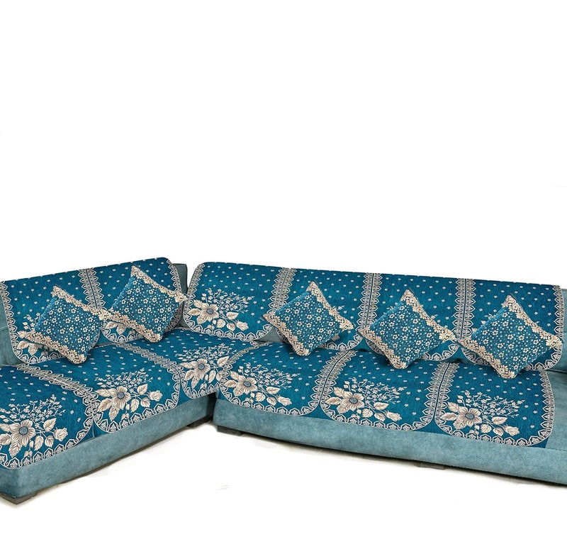 Dazzling DECOR Velvet L Shape Sofa Covers Set with 5 Cushion Covers Premium 6 Seater Sofa Slip Protector Covers for Living Room Decor Heavy Fabric Slip Protector for Long Couch Aqua_1383 - Image 2