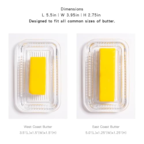QIANCHANG Reversible Glass Butter Dish with Lid, Modern Wide Covered Clear Crystal Butter Dish for Countertop & Refrigerator - Image 5