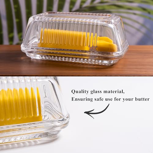 QIANCHANG Reversible Glass Butter Dish with Lid, Modern Wide Covered Clear Crystal Butter Dish for Countertop & Refrigerator - Image 2