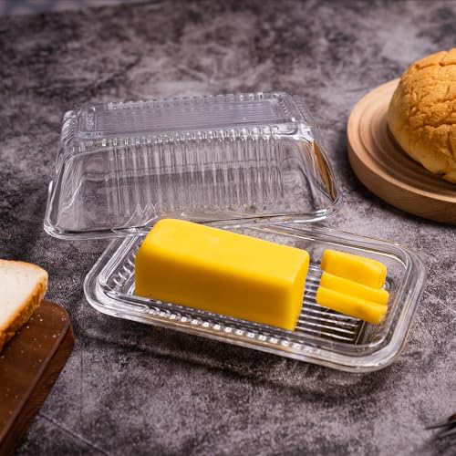 QIANCHANG Reversible Glass Butter Dish with Lid, Modern Wide Covered Clear Crystal Butter Dish for Countertop & Refrigerator - Image 4