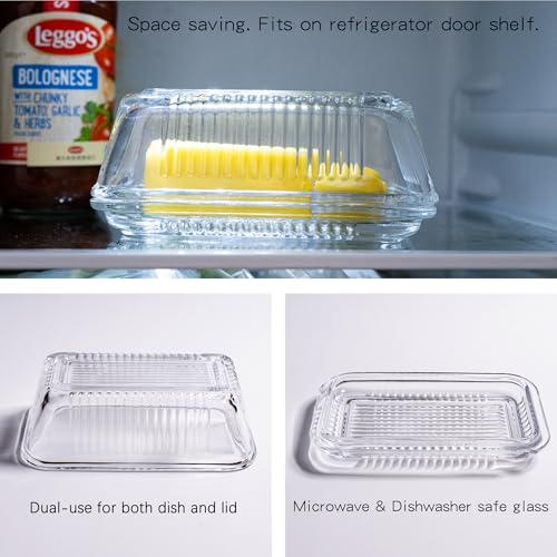 QIANCHANG Reversible Glass Butter Dish with Lid, Modern Wide Covered Clear Crystal Butter Dish for Countertop & Refrigerator - Image 3