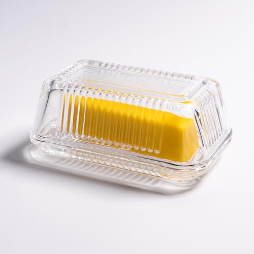 QIANCHANG Reversible Glass Butter Dish with Lid, Modern Wide Covered Clear Crystal Butter Dish for Countertop & Refrigerator - Image 1