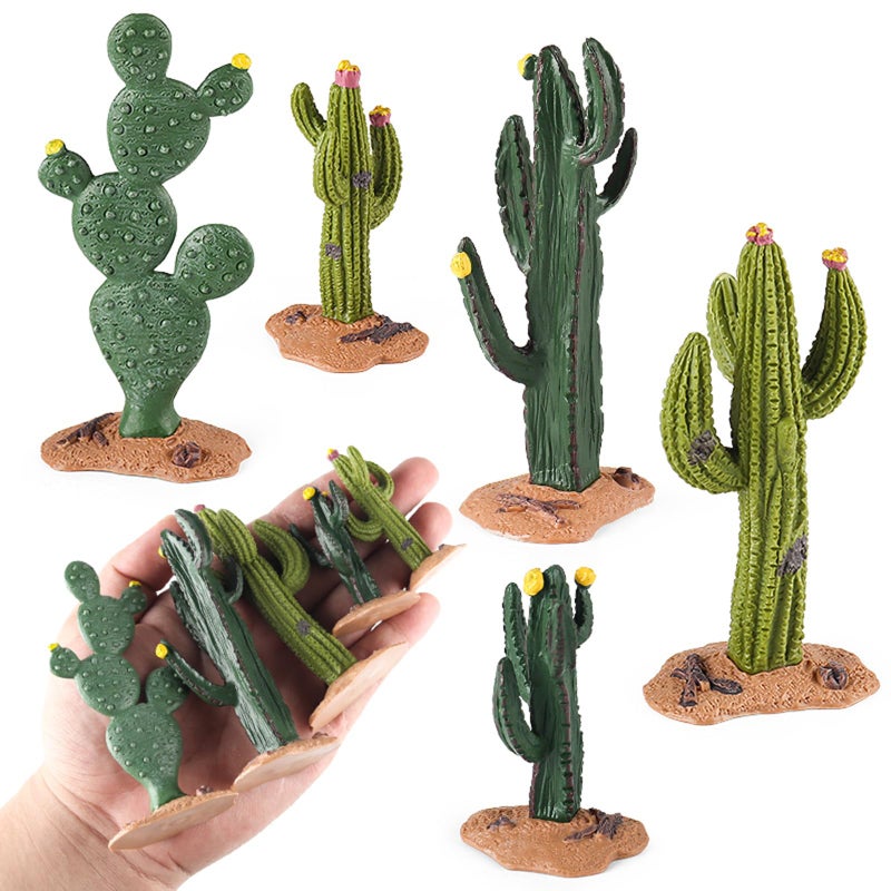 EOIVSH Desert Animal Figurines Set with Model Cactus - Artificial Greenery Plant Fake Cacti - Desert Diorama Project - Great for Sand Table Landscape Scene Accessories Decoration - Image 1
