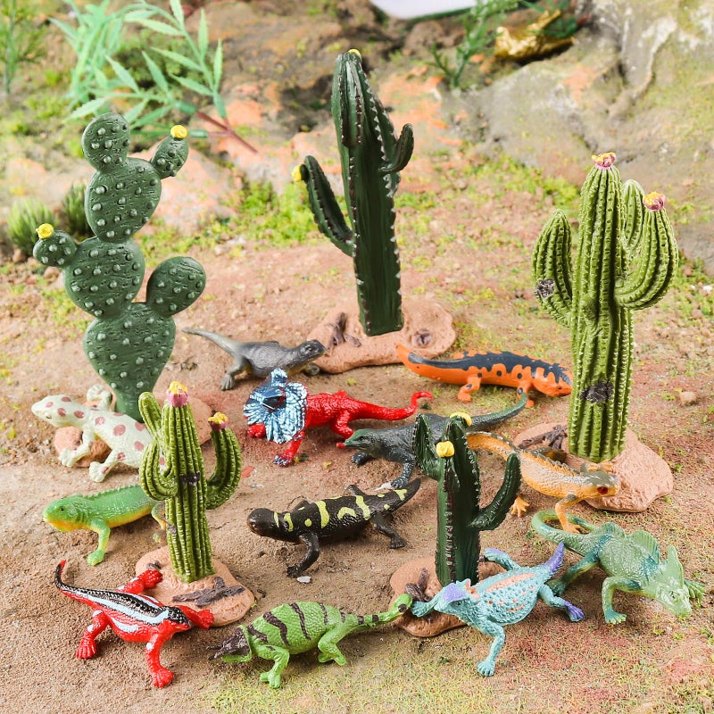 EOIVSH Desert Animal Figurines Set with Model Cactus - Artificial Greenery Plant Fake Cacti - Desert Diorama Project - Great for Sand Table Landscape Scene Accessories Decoration - Image 2