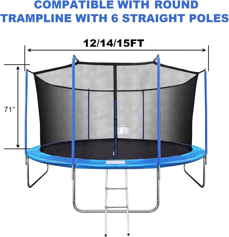 FiiMan Trampoline Net Replacement with 6 PoleCaps, 12ft 14ft 15 ft Round Frame, Durable and Breathable Trampoline Net with Adjustable Straps, Zippers, Protection Buckles, Black - Image 2