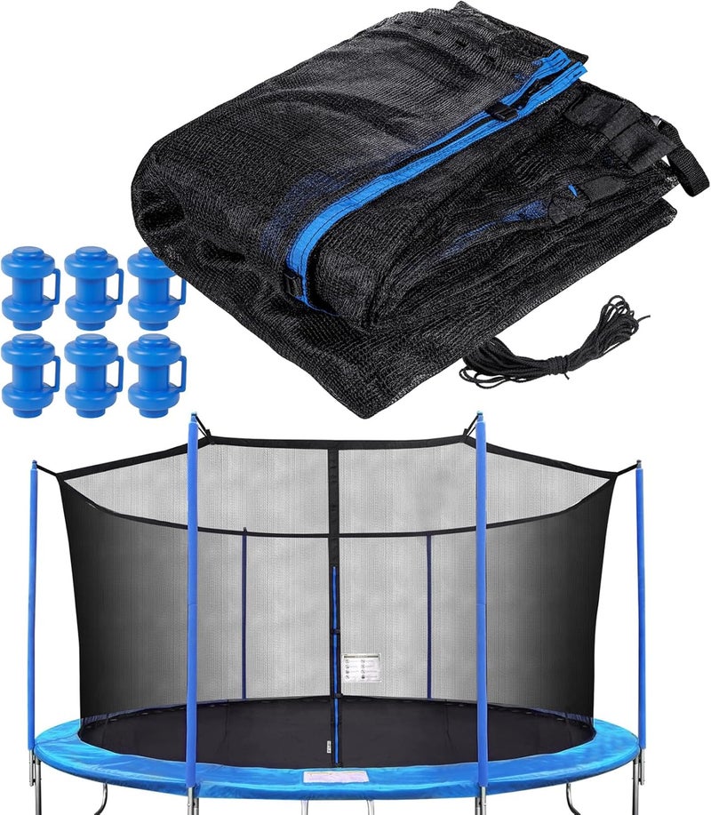 FiiMan Trampoline Net Replacement with 6 PoleCaps, 12ft 14ft 15 ft Round Frame, Durable and Breathable Trampoline Net with Adjustable Straps, Zippers, Protection Buckles, Black - Image 1
