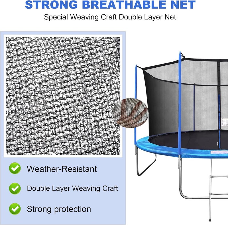 FiiMan Trampoline Net Replacement with 6 PoleCaps, 12ft 14ft 15 ft Round Frame, Durable and Breathable Trampoline Net with Adjustable Straps, Zippers, Protection Buckles, Black - Image 5