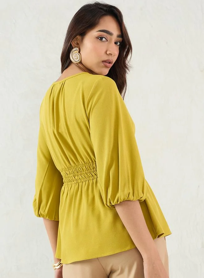 Femmella Citrine Green Cinched Waist Top