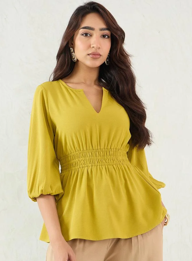 Femmella Citrine Green Cinched Waist Top
