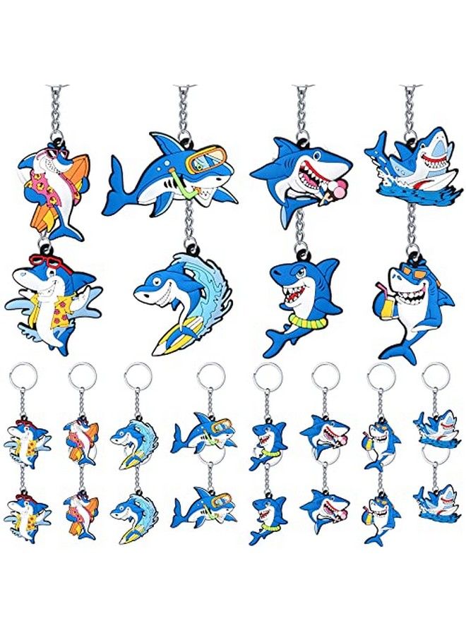 Mtlee Shark Keychains For Backpacks 8 Style Shark Key Ring Cute Shark Under The Sea Party Favors For Kids Sea Birthday Party Supplies Classroom Rewards Carnival Prizes Set Gifts For Kids Boys Girls (24 Pcs) - Image 1