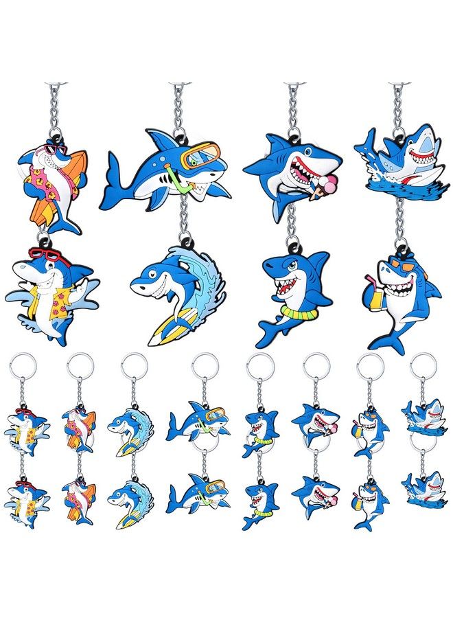 Mtlee Shark Keychains For Backpacks 8 Style Shark Key Ring Cute Shark Under The Sea Party Favors For Kids Sea Birthday Party Supplies Classroom Rewards Carnival Prizes Set Gifts For Kids Boys Girls (24 Pcs) - Image 2