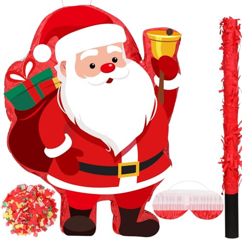Harrycle Christmas Santa Claus 16 Inch Mexican Piata With Stick Blindfold and Confetti Pack Xmas Birthday Holiday Party Piata Game Favor - Image 1