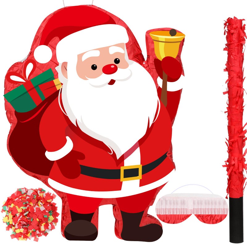 Harrycle Christmas Santa Claus 16 Inch Mexican Piata With Stick Blindfold and Confetti Pack Xmas Birthday Holiday Party Piata Game Favor - Image 3