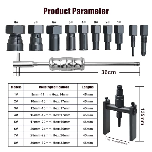 LainKeen 12pcs Motorcycle Blind Inner Bearing Puller Tool Kit, Motorcycle Slide Hammer Pilot Insert Inner Internal Bearing Removal Tool Set 8-25MM - Image 4