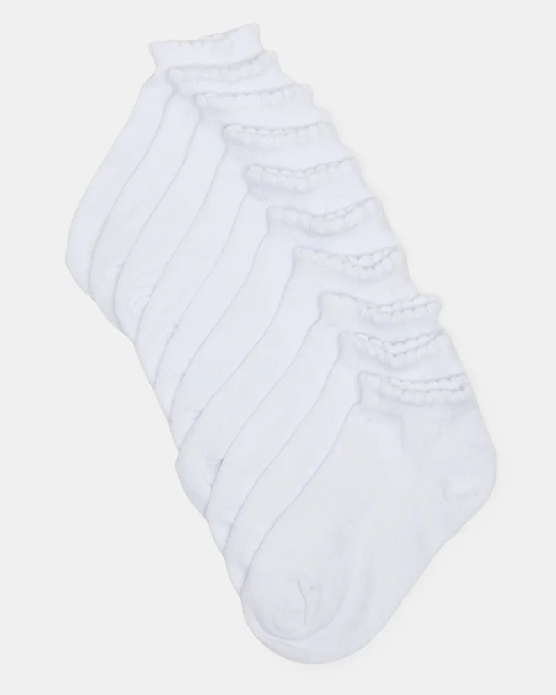 REDTAG Junior Girls White Scallop Edge Low Ankle Socks - Pack of 5