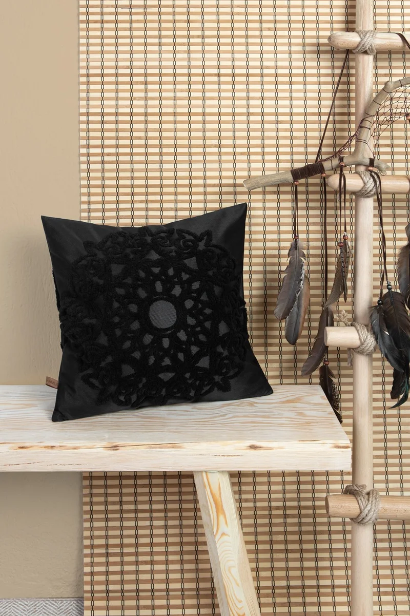 هامور Dough Bohemian Special Design Punch Punch Pattern Square Decorative Throw Pillow Case Pretty Black