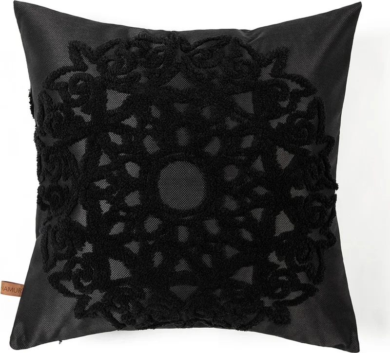 هامور Dough Bohemian Special Design Punch Punch Pattern Square Decorative Throw Pillow Case Pretty Black