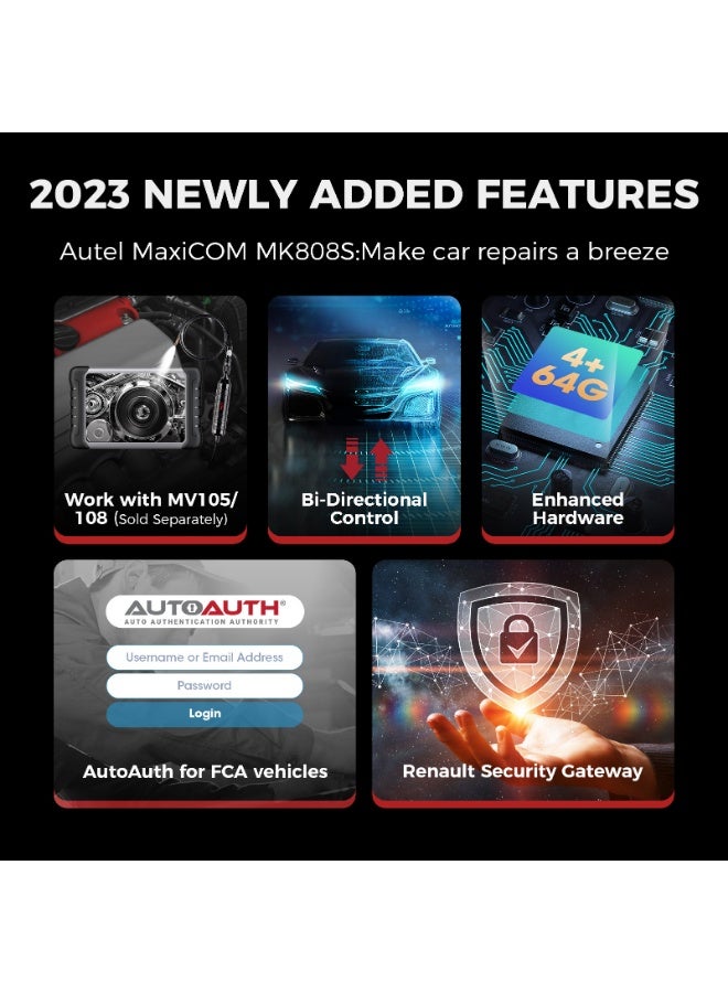 أوتل جهاز Autel MaxiCOM MK808S لفحص أعطال السيارات OBD2، أداة تشخيص ثنائية الاتجاه مع الاختبارات النشطة، تشخيص جميع الأنظمة، أكثر من 36 وظيفة صيانة، دعم FCA AutoAuth، متوافق مع أكثر من 150 علامة سيارات - Image 3