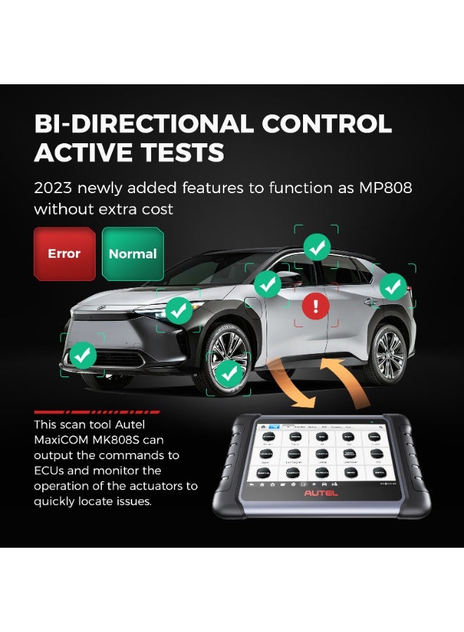 أوتل جهاز Autel MaxiCOM MK808S لفحص أعطال السيارات OBD2، أداة تشخيص ثنائية الاتجاه مع الاختبارات النشطة، تشخيص جميع الأنظمة، أكثر من 36 وظيفة صيانة، دعم FCA AutoAuth، متوافق مع أكثر من 150 علامة سيارات - Image 2