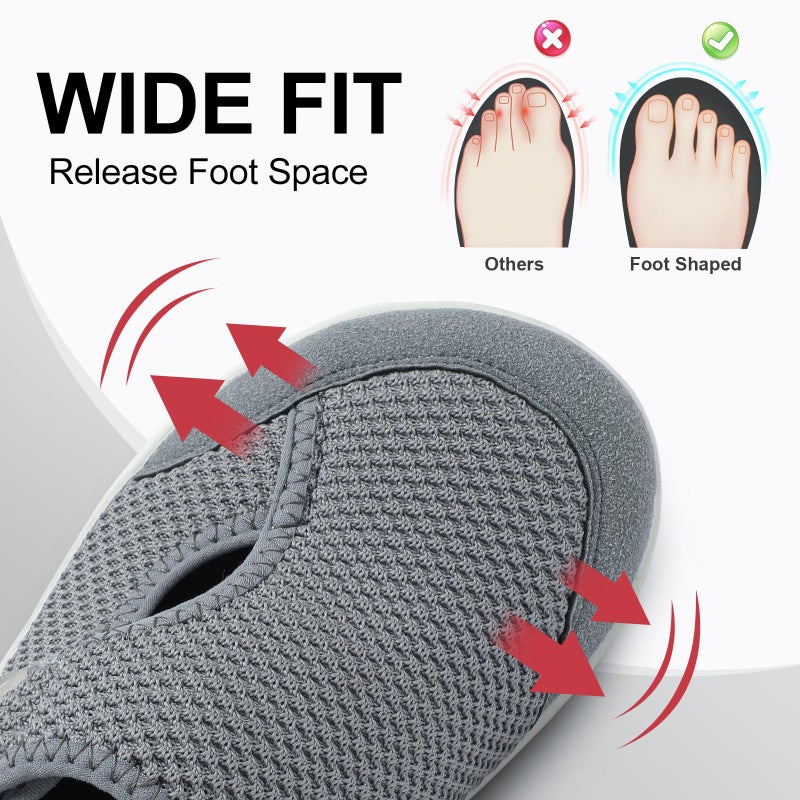 LeIsfIt Womens Wide Toe Box Adjustable Diabetic Shoes Breathable Zero Drop Arthritis Edema Barefoot Shoes Grey Size 8.5 - Image 3