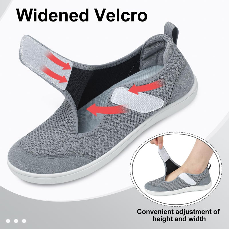 LeIsfIt Womens Wide Toe Box Adjustable Diabetic Shoes Breathable Zero Drop Arthritis Edema Barefoot Shoes Grey Size 8.5 - Image 5