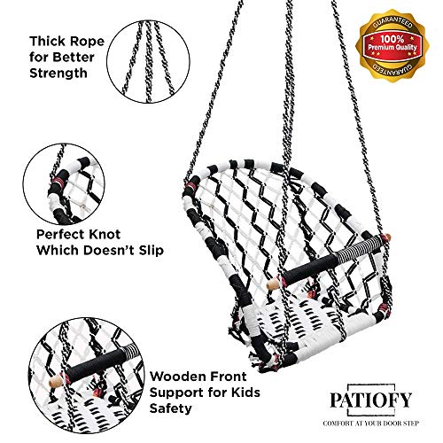 Patiofy Jhula for Baby || Suitable for 1 to 5 Years Babies & Kids || for Indoor & Outdoor Use || Cotton Rope Baby Hanging Swing (White-Black) - Image 5
