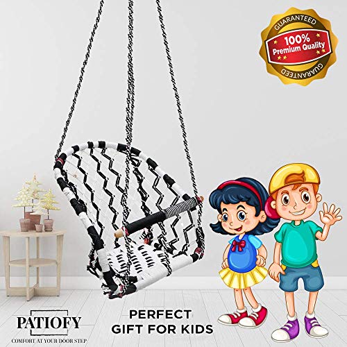 Patiofy Jhula for Baby || Suitable for 1 to 5 Years Babies & Kids || for Indoor & Outdoor Use || Cotton Rope Baby Hanging Swing (White-Black) - Image 3
