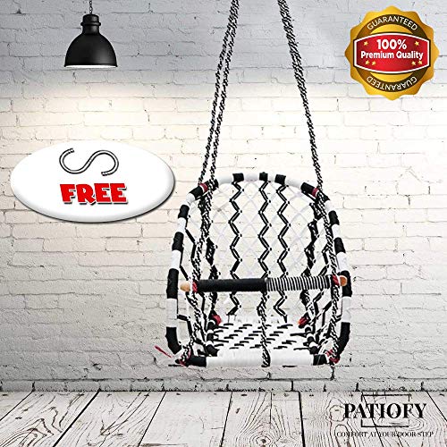 Patiofy Jhula for Baby || Suitable for 1 to 5 Years Babies & Kids || for Indoor & Outdoor Use || Cotton Rope Baby Hanging Swing (White-Black) - Image 2