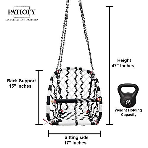 Patiofy Jhula for Baby || Suitable for 1 to 5 Years Babies & Kids || for Indoor & Outdoor Use || Cotton Rope Baby Hanging Swing (White-Black) - Image 4