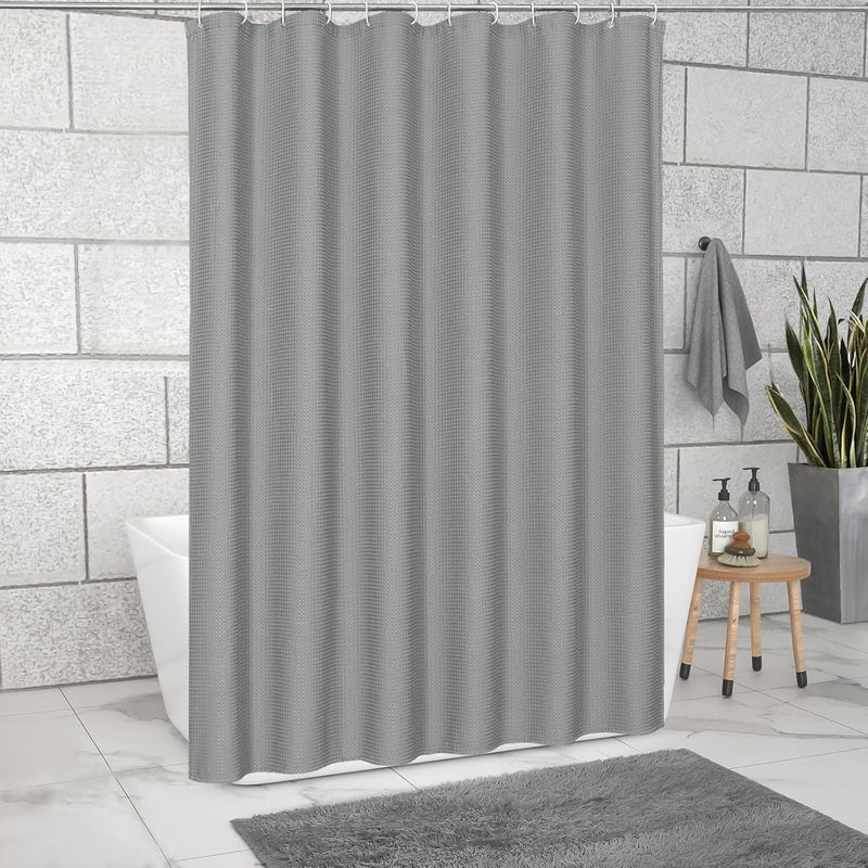MitoVilla Grey Waffle Small Stall Shower Curtain 36 x 72, Farmhouse Half Size Shower Curtain Liner, Fabric Narrow Shower Curtains for Bathroom Decor, 36 inch Waffle Weighted Shower Curtain Set, Gray - Image 2