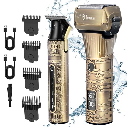 Hatteker Foil Electric Razor Men's Shaver T-blade Trimmer Beard Clipper Hair Clipper LED Display Waterproof Kit 2 in 1 - Image 1