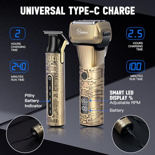 Hatteker Foil Electric Razor Men's Shaver T-blade Trimmer Beard Clipper Hair Clipper LED Display Waterproof Kit 2 in 1 - Image 4