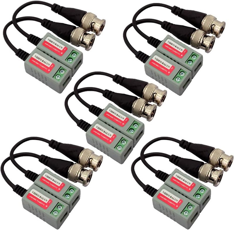 5 Pack (10 Pcs) Mini CCTV BNC Video Balun Transceiver With Pigtail, Video Passive Balun for HD-TVI/CVI/AHD/Analog/960H Camera