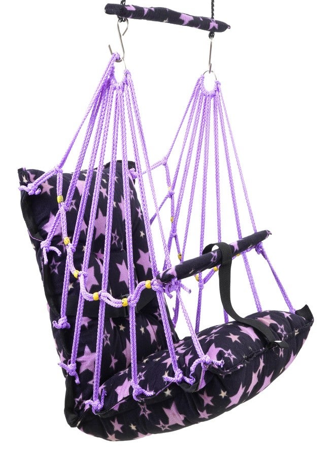 Windson Craft Cotton Baby Hanging Swing for Kids jhula 1-5 Years Swings Cradle Chair uyyala New Born Baby Gifts Foldable and Washable with Safety Belt, Home & Garden (Star Purple) - Image 1