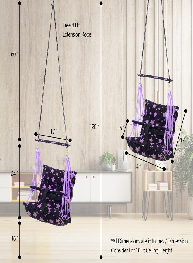 Windson Craft Cotton Baby Hanging Swing for Kids jhula 1-5 Years Swings Cradle Chair uyyala New Born Baby Gifts Foldable and Washable with Safety Belt, Home & Garden (Star Purple) - Image 5