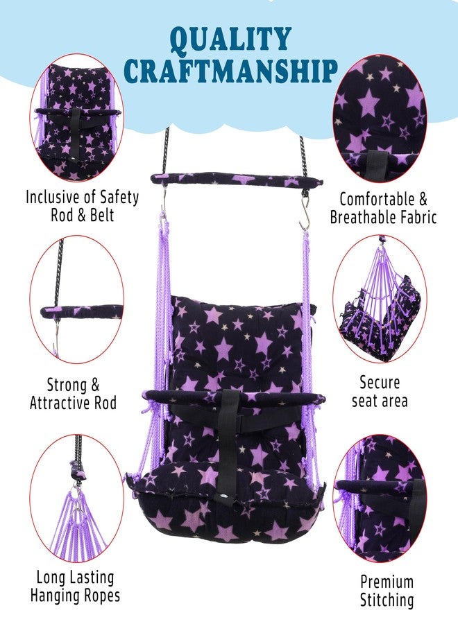 Windson Craft Cotton Baby Hanging Swing for Kids jhula 1-5 Years Swings Cradle Chair uyyala New Born Baby Gifts Foldable and Washable with Safety Belt, Home & Garden (Star Purple) - Image 3