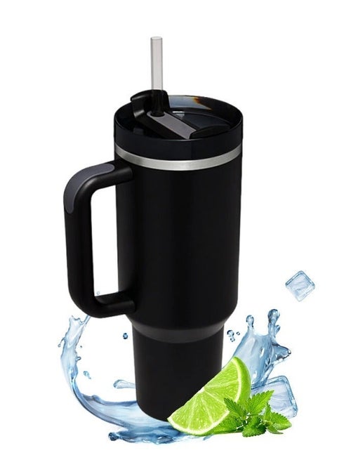 Tumbler 1200ml With Handle and Straw Lid Insulated 40 oz Reusable Stainless Steel Vacuum Insulated Water Bottles Travel Mug Iced Coffee Cup for Hot and Cold Beverages