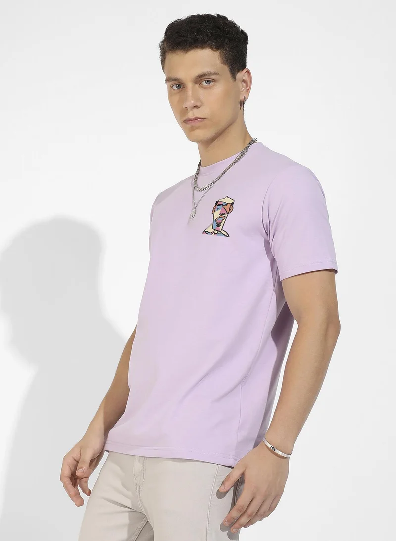 Campus Sutra Men's Lilac Basic Regular Fit T-Shirt