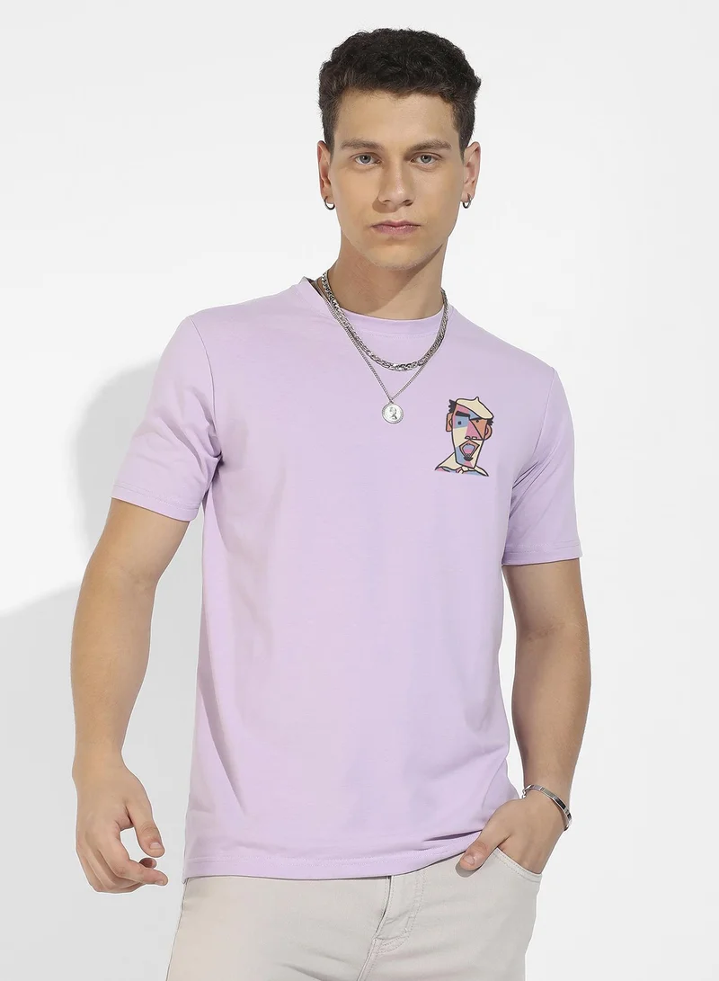 Campus Sutra Men's Lilac Basic Regular Fit T-Shirt