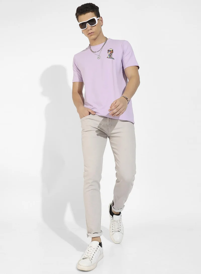 Campus Sutra Men's Lilac Basic Regular Fit T-Shirt
