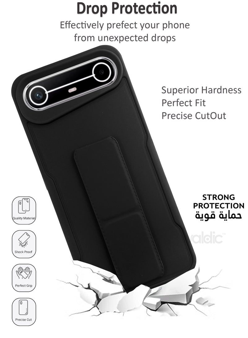 Waldic Tecno Pova Slim Premium Case | Premium Silicone Magnetic Hand Grip Holder Case Cover Designed for Tecno Pova Slim | Tecno Pova Slim Case Camera and Drop Protection Thin Protective Back Cover Case for Tecno Pova Slim - Black - Image 3