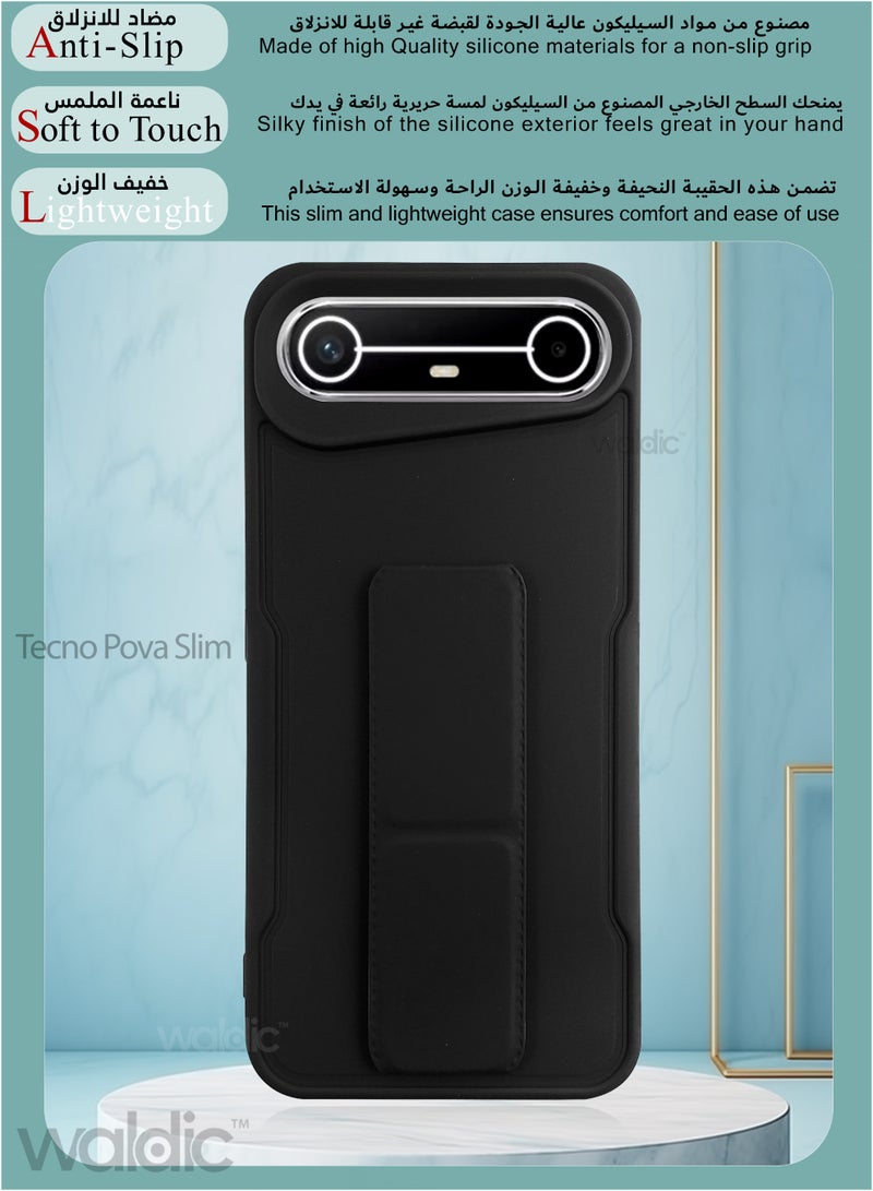 Waldic Tecno Pova Slim Premium Case | Premium Silicone Magnetic Hand Grip Holder Case Cover Designed for Tecno Pova Slim | Tecno Pova Slim Case Camera and Drop Protection Thin Protective Back Cover Case for Tecno Pova Slim - Black - Image 2