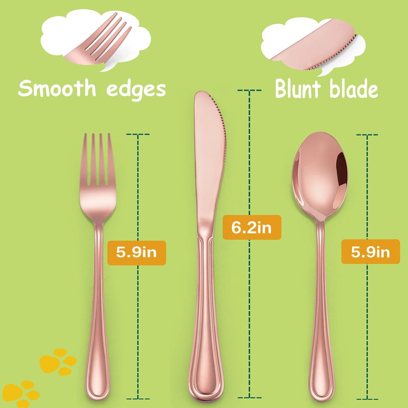 LIANYU 12-Piece Rose Gold Kids Silverware Set, Stainless Steel Toddler Utensils Flatware Set, Child Cutlery Tableware for 4, Include knife Fork Spoon, Mirror Finished, Dishwasher Safe - Image 2