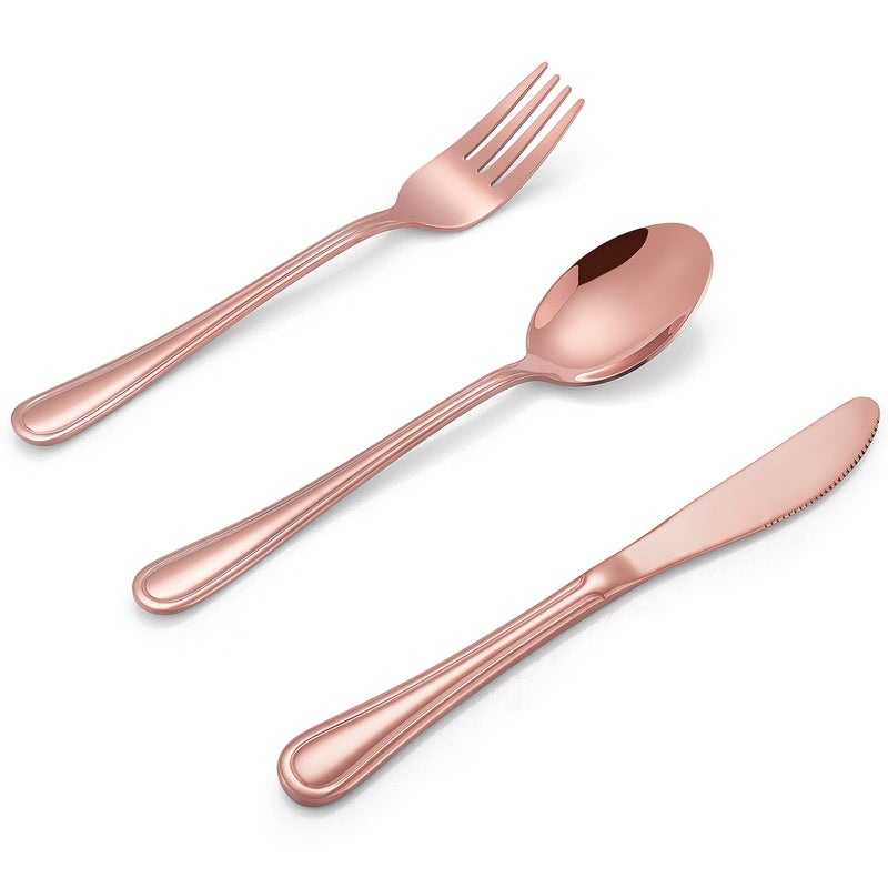 LIANYU 12-Piece Rose Gold Kids Silverware Set, Stainless Steel Toddler Utensils Flatware Set, Child Cutlery Tableware for 4, Include knife Fork Spoon, Mirror Finished, Dishwasher Safe - Image 1