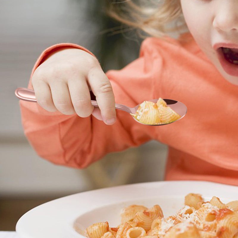 LIANYU 12-Piece Rose Gold Kids Silverware Set, Stainless Steel Toddler Utensils Flatware Set, Child Cutlery Tableware for 4, Include knife Fork Spoon, Mirror Finished, Dishwasher Safe - Image 4