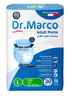 Dr. Marco Adult Culotte Diaper, Size Large, 30 Count Turkish made pull-up Pants with Wetness Indicator, Italian Technology 