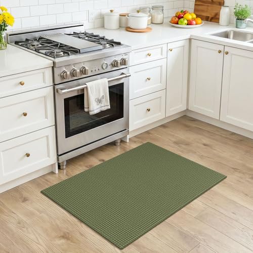 KOZYFLY Indoor Door Mat 2x3 ft Small Area Rugs Washable Front Door Mat Non Slip Rubber Backed Entryway Rug Cotton Entrance Doormat for Front Porch Kitchen Bedroom Olive GreenEarthy Green - Image 3