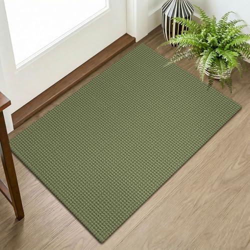 KOZYFLY Indoor Door Mat 2x3 ft Small Area Rugs Washable Front Door Mat Non Slip Rubber Backed Entryway Rug Cotton Entrance Doormat for Front Porch Kitchen Bedroom Olive GreenEarthy Green - Image 1